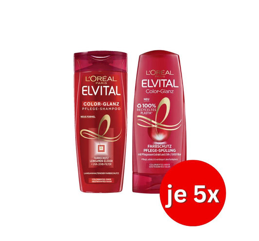2X5er Pack L´Oréal Elvital Color Glanz Pflege-Shampoo und Spülung 50ml mini (28)