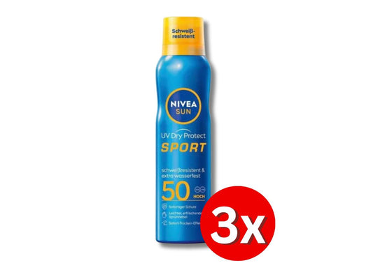 3er Pack NIVEA SUN Sonnenspray Aerosol UV Dry Protect Sport LSF 50 200 ml (228)