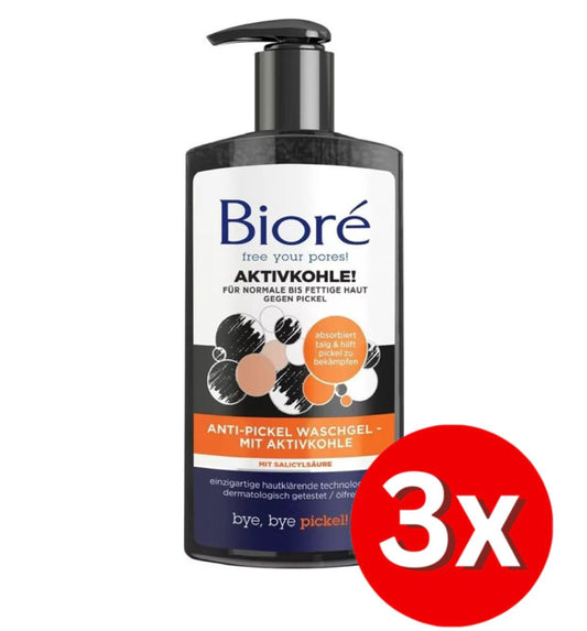 3er Pack BIORÉ ANTI-PICKEL WASCHGEL MIT AKTIVKOHLE 200 ML (10)