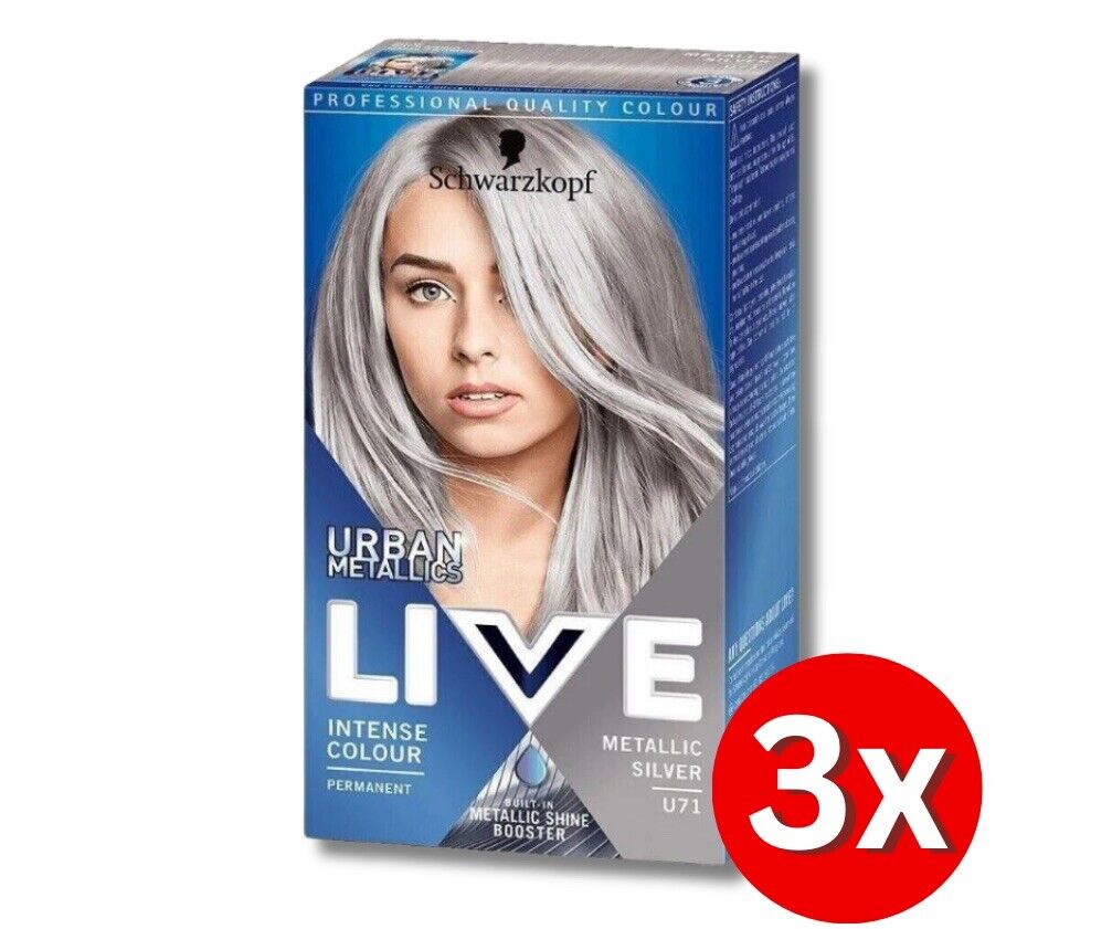 3er Pack Schwarzkopf Live Urban U71 Metallic Silber Haarfarbe